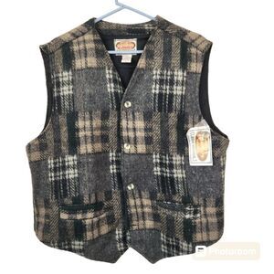 NEW Deadstock Vintage Paragraff Clothing Co Wool Blend 4 Button Plaid Vest L